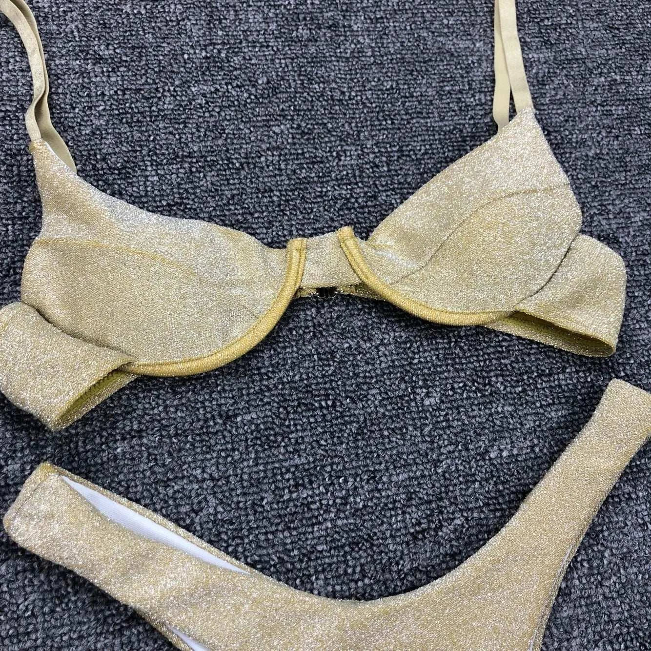 Sexy Silver Glitter Bikini 2022 Swimwear Women Push Up Cut Out Underwire Thong Swimsuit Summer Brazilian Bathing Suit Biquini