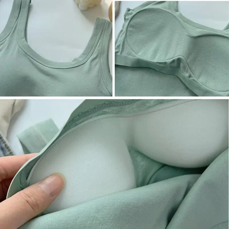 Women's Vest One-Piece No Steel Ring Cotton Chest Pad Wide Shoulder Sports Yoga Vest Underwear Black White Bra Tank Top Women