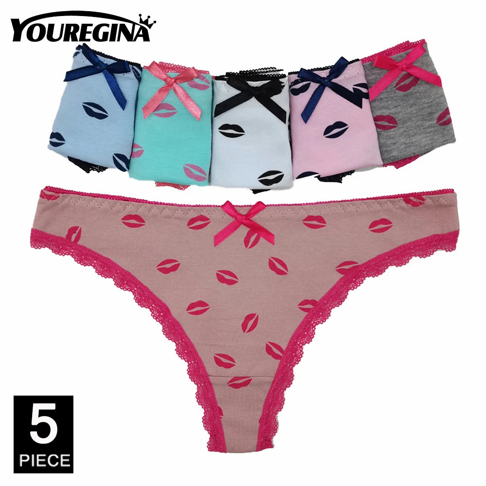 Sexy G-String Cotton Panties for Women Thong T Back Female Underwear Lingerie Briefs Bikini Low Waist Transparent 5 Pcs/set