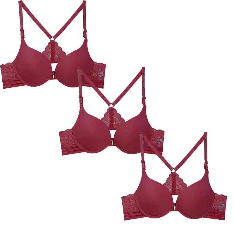 3Pcs Front buckle Sexy Bra Beautiful Back Gathered Lingerie Lace Bra Small Chest Adjustable Bra Women's Upper Support Lingerie
