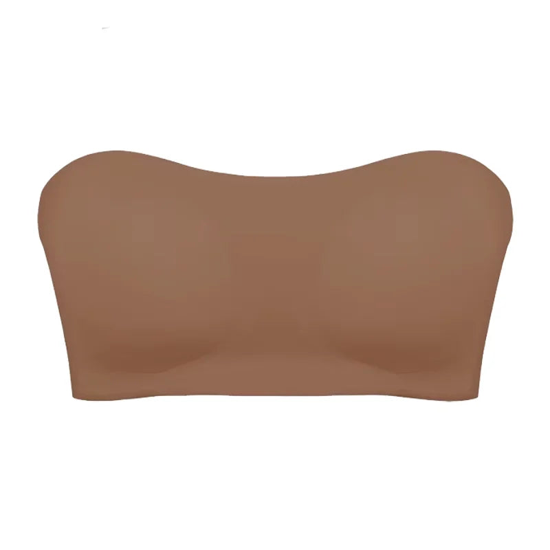 Women's Sexy Strapless Push Up Bra Removable Padded Seamless Ice Silk Top Women Invisible Beauty Back Anti-slip Off-shoulder Bra