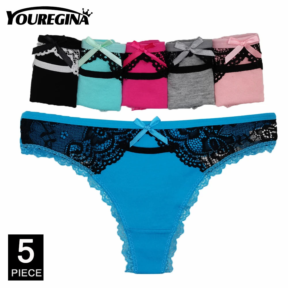 Sexy G-String Cotton Panties for Women Thong T Back Female Underwear Lingerie Briefs Bikini Low Waist Transparent 5 Pcs/set