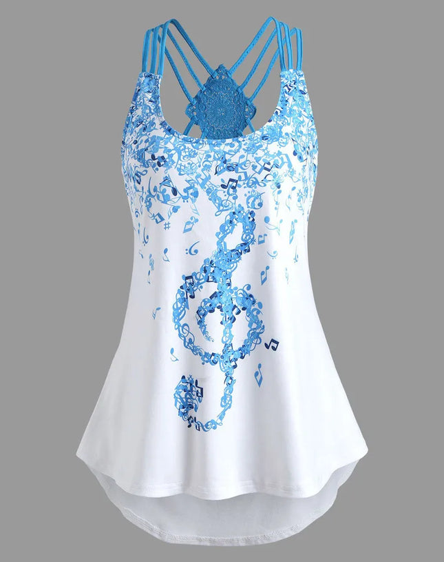 Ladies Bandages Sleeveless Vest Top Musical Notes Print Camisole For Women Plus Size Tops Crop Top Women 2022 Ropa Mujer