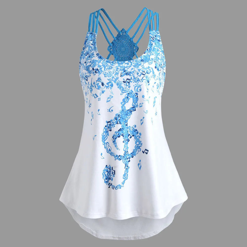 Ladies Bandages Sleeveless Vest Top Musical Notes Print Camisole For Women Plus Size Tops Crop Top Women 2022 Ropa Mujer