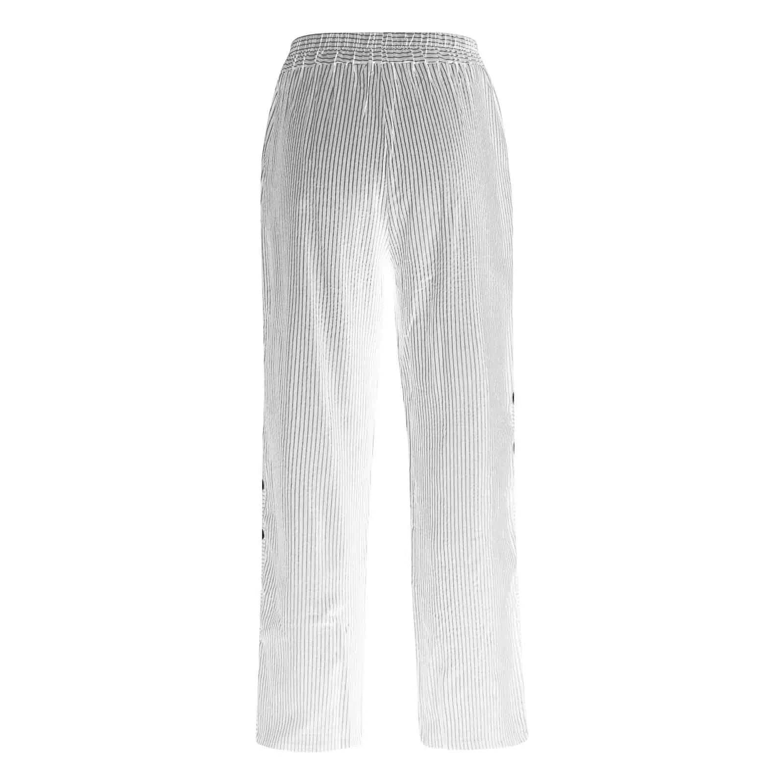 Long Linen Pants Women Women Summer Fashion Striped Print Button Casual Versatile Loose High Waist Yoga Dress Pants For Women