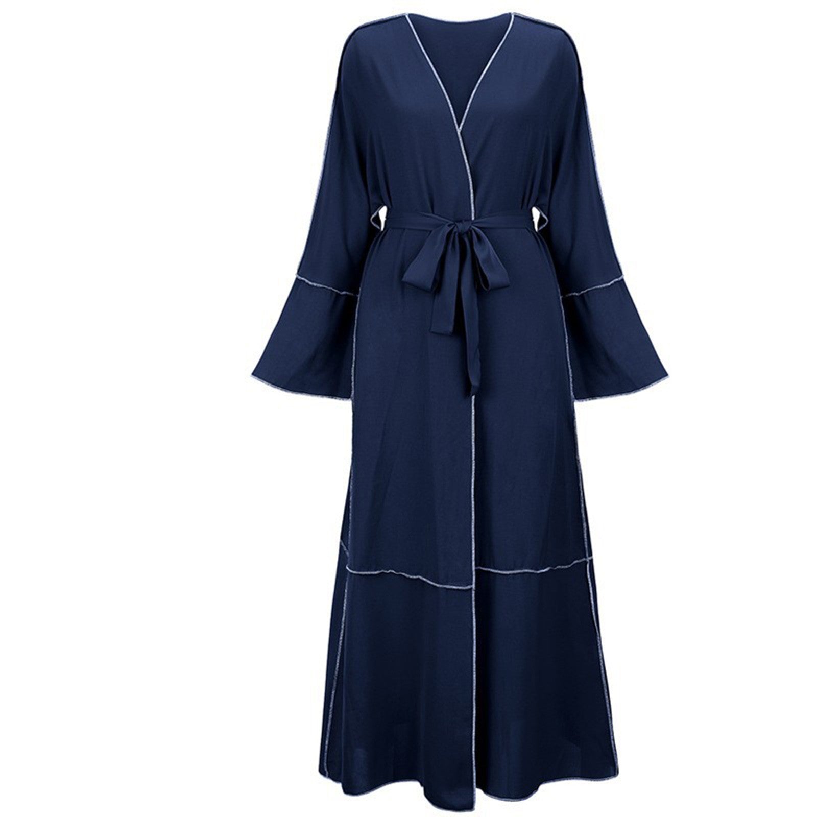 2024 Lace-Up V-Neck Flare-Sleeve Abaya – Long Muslim Hijab Dress