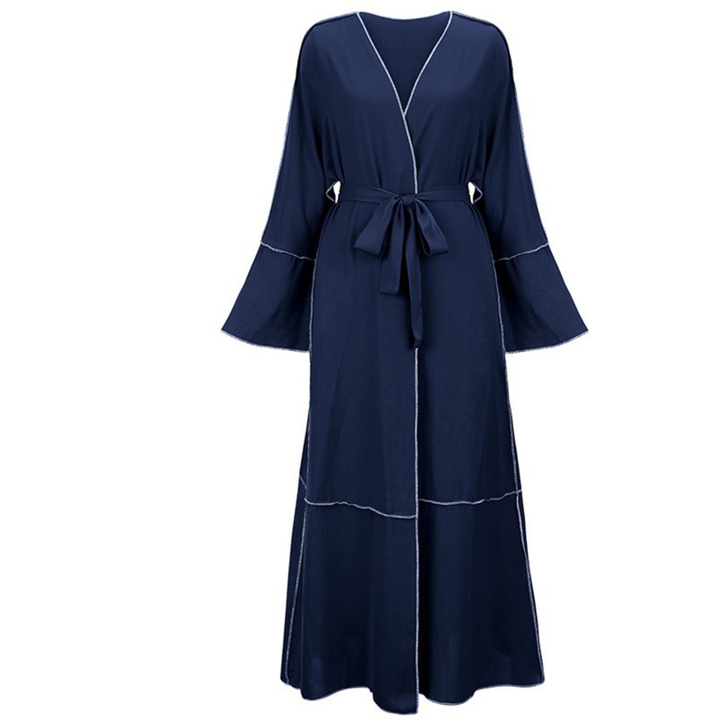 2024 Lace-Up V-Neck Flare-Sleeve Abaya – Long Muslim Hijab Dress