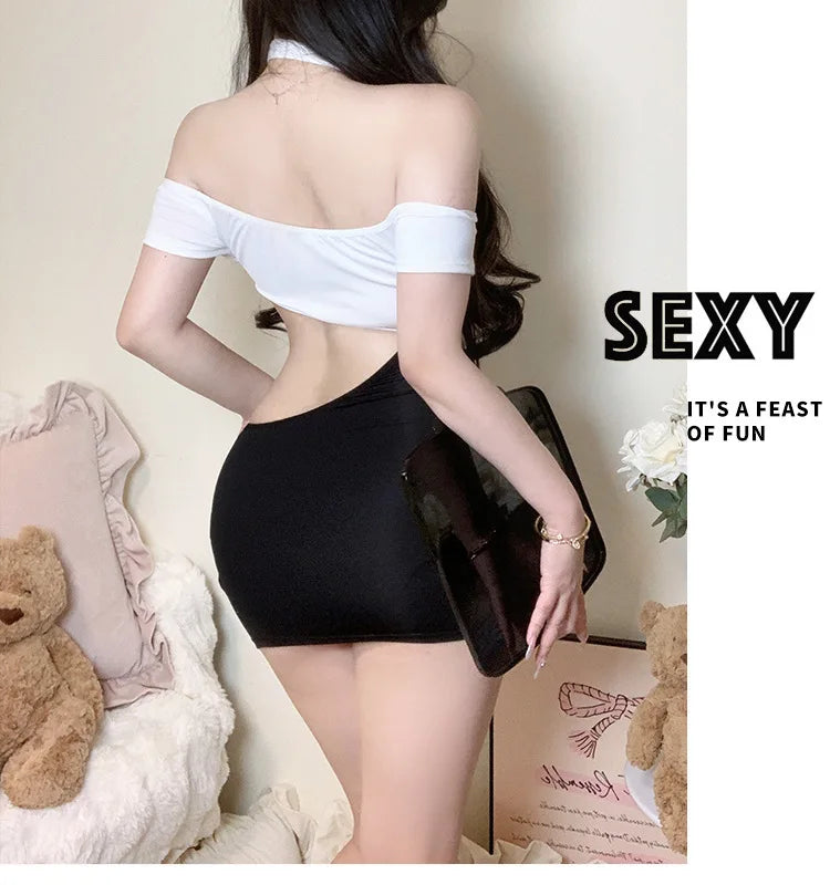 Sexy Strap Hollow Out Chest Secretary Tight Bag Hip Tank Mini Dress Pure Dress Elegant Sweet Korean Women 2025 New HI2D