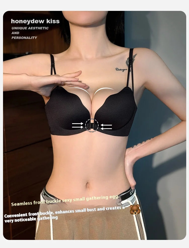 New Front Buckle Beautiful Back Underwear Women's Small Breasts Gathered Integrated Non-wired Breathable Non-marking Bra