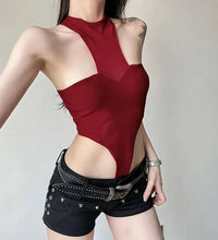 Solid Red Mesh Corset Bodysuit