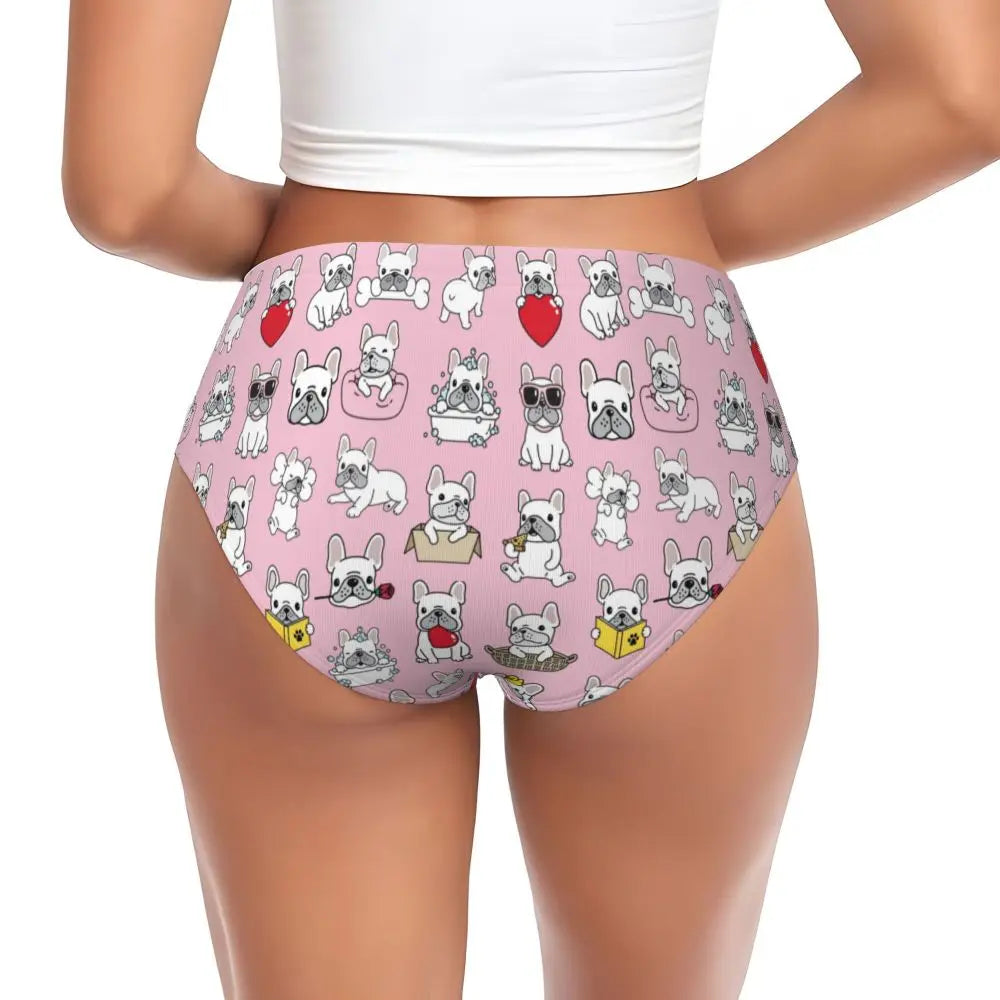 Custom Womens French Bulldog Christmas Santa Claus Brief Panties Female Stretch Underwear Underpants