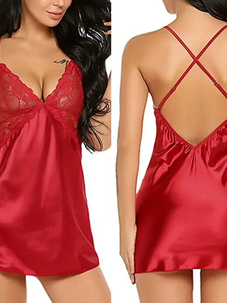 Sexy Lingerie Underwear Hollow Out Skirt Side High Fork Nightdress Pajama Dress Set Exotic Nightgown For Women Erotic Fun Dress