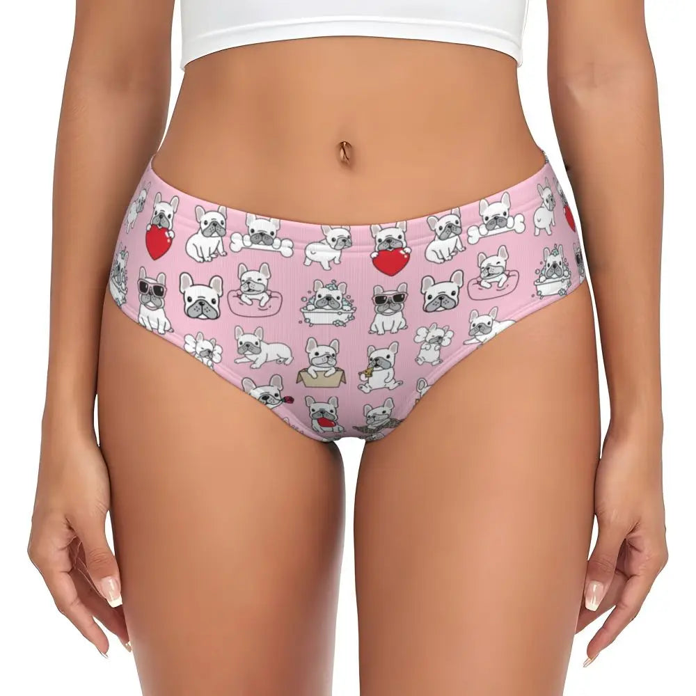 Custom Womens French Bulldog Christmas Santa Claus Brief Panties Female Stretch Underwear Underpants