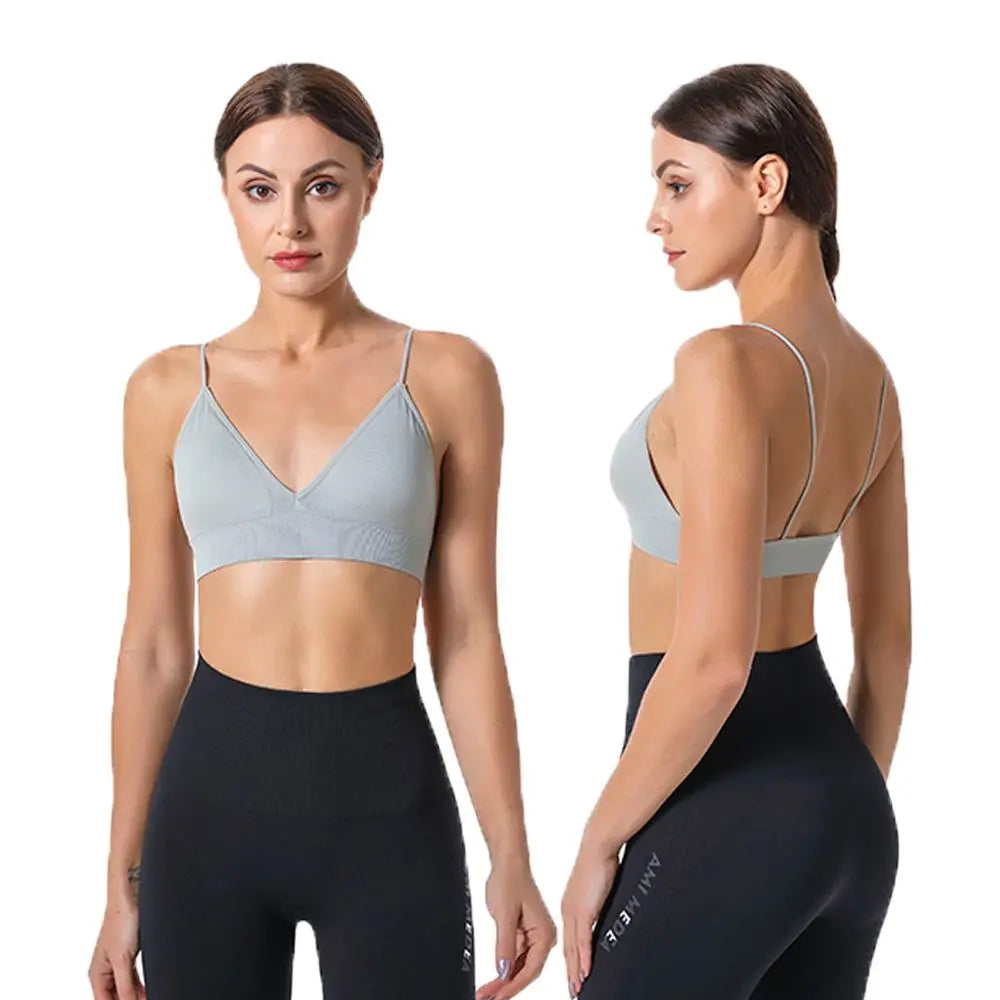 Thin Boneless Push Up Seamless Deep V  Bralettes Women Crop Top Fitness Yoga Top Sports Bra