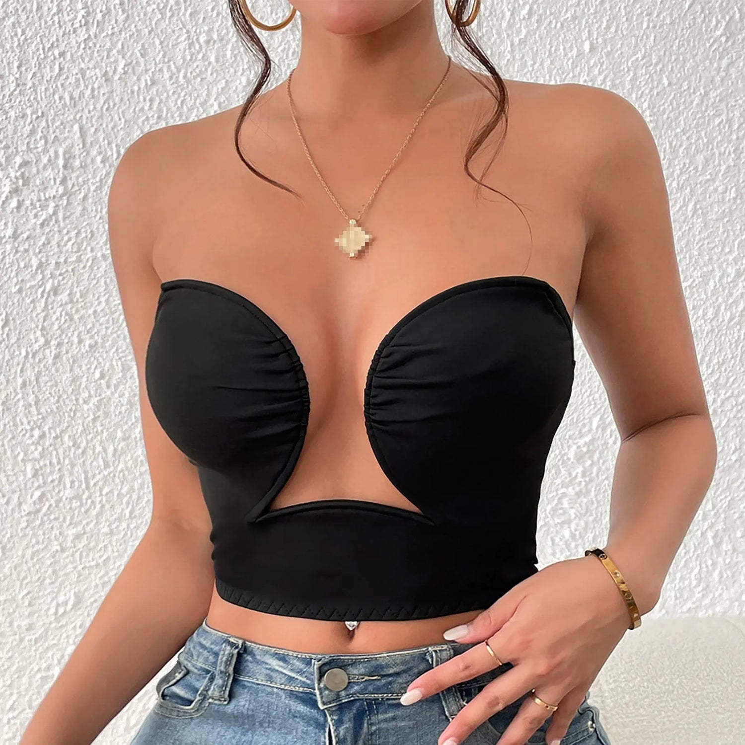 Strapless U-Shaped Invisible Adhesive Plunge Bra Women Reusable Strapless Backless Breast Lifting Push Up Dress Underwear