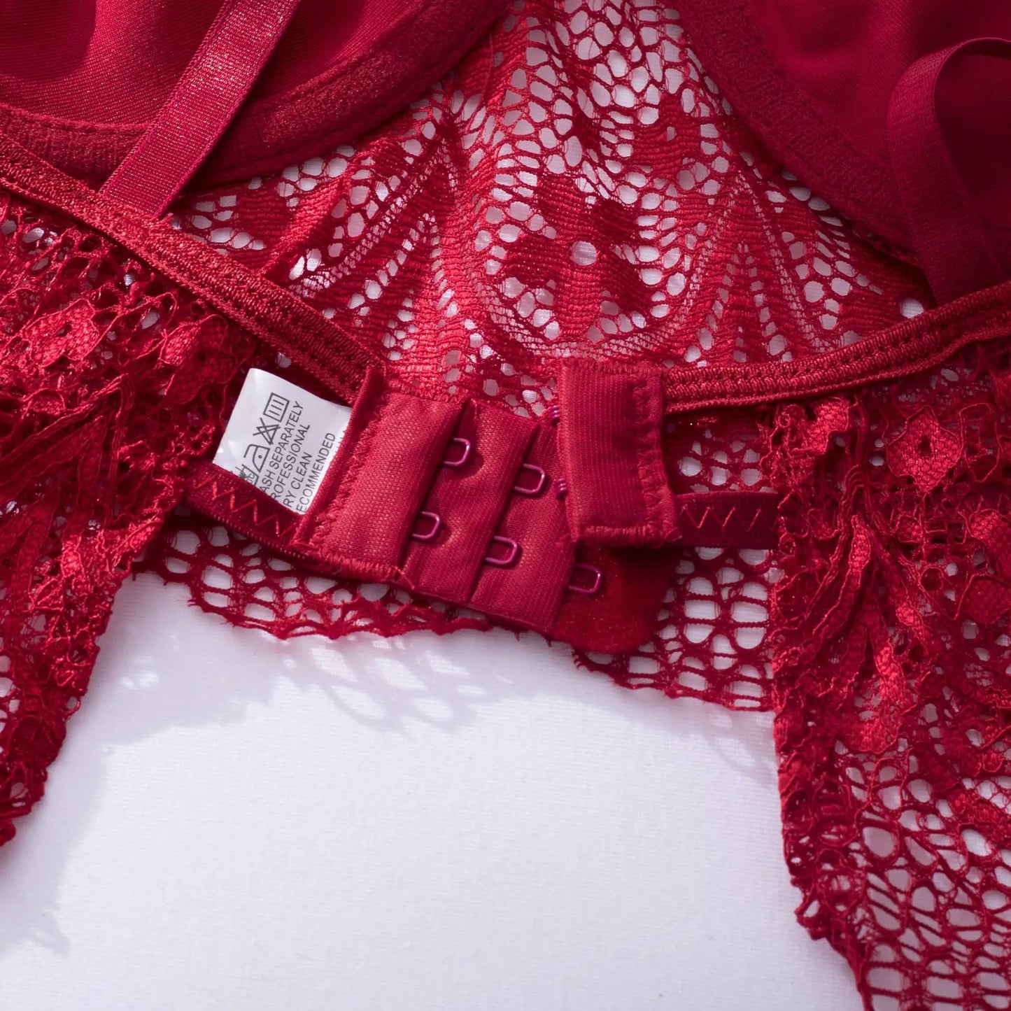 New burgundy hot gathering bra set sexy sheer lace eyelash halterneck bra thong detachable leg ring erotic lingerie