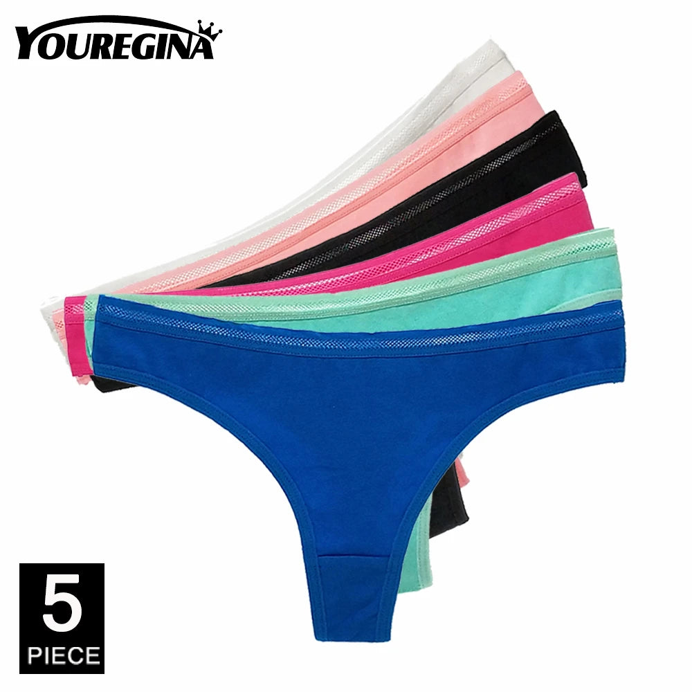 Sexy G-String Cotton Panties for Women Thong T Back Female Underwear Lingerie Briefs Bikini Low Waist Transparent 5 Pcs/set