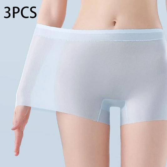 3PCS Ice Silk Ultra-Thin High Waist Boxer Briefs – Seamless Quick-Drying Plus Size Panties for Women