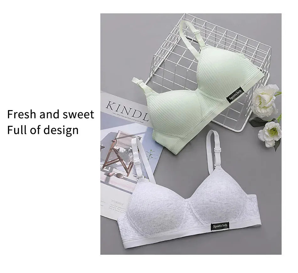 Cotton Women's AB Cup Bra Underwear Wireless Gathering Comfortable V-Bra Women's Upward Push Underwear
