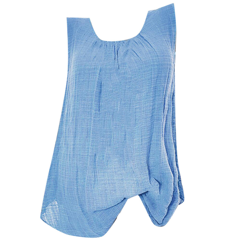 Plus Size Cotton Linen Sleeveless Baggy Tank Top – Casual U-Neck Summer Vest Blouse for Women