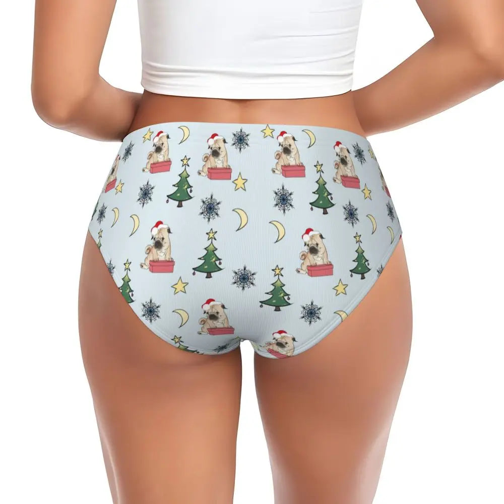 Custom Womens French Bulldog Christmas Santa Claus Brief Panties Female Stretch Underwear Underpants