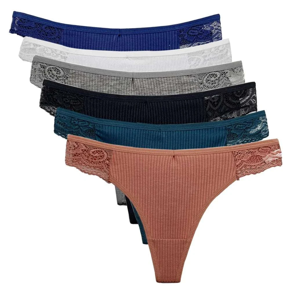 5 PCS/Set Cotton Thong Women Underwear Sexy Lace Panties Female Underpants Solid Color Panties Lingerie Low-Rise G-string