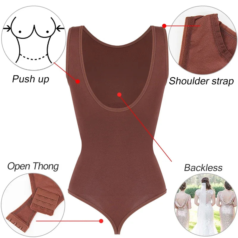 MISSMOLY Round-Neck Backless Shapewear Bodysuit – Tummy-Control Waist Trainer & Butt-Lifting Thong