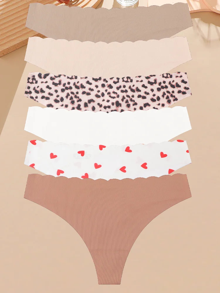 6PCS Seamless Hollow Heart Thong Set – Soft Breathable Hip-Covering Panties for Women