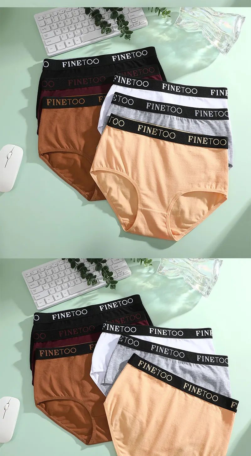 5Pcs/Set Women's Cotton High Waist Briefs Seamless Plus Size Panties Breathable Stretch Underwears Female Soft Lingerie Finetoo