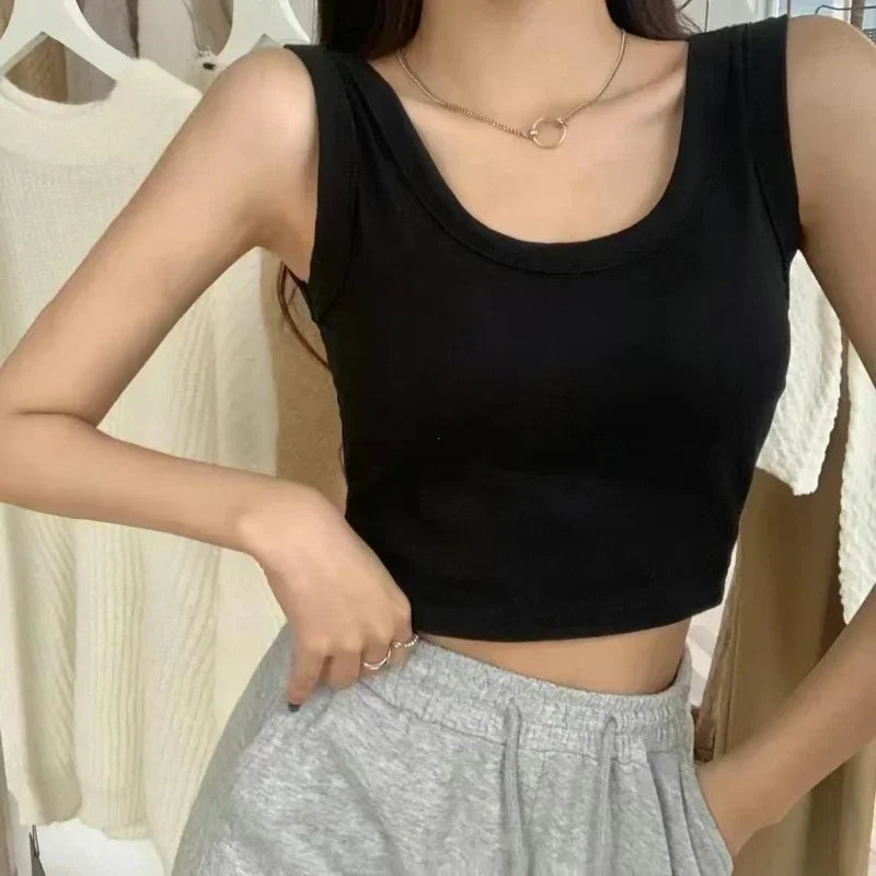 Women's Vest One-Piece No Steel Ring Cotton Chest Pad Wide Shoulder Sports Yoga Vest Underwear Black White Bra Tank Top Women