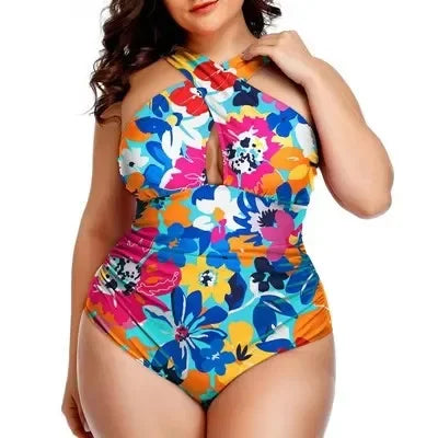 2024 Summer Women Plus Size One Piece Swimsuits Front Cross Tummy Control Black Sexy Swimwear Backless Bathing Suit