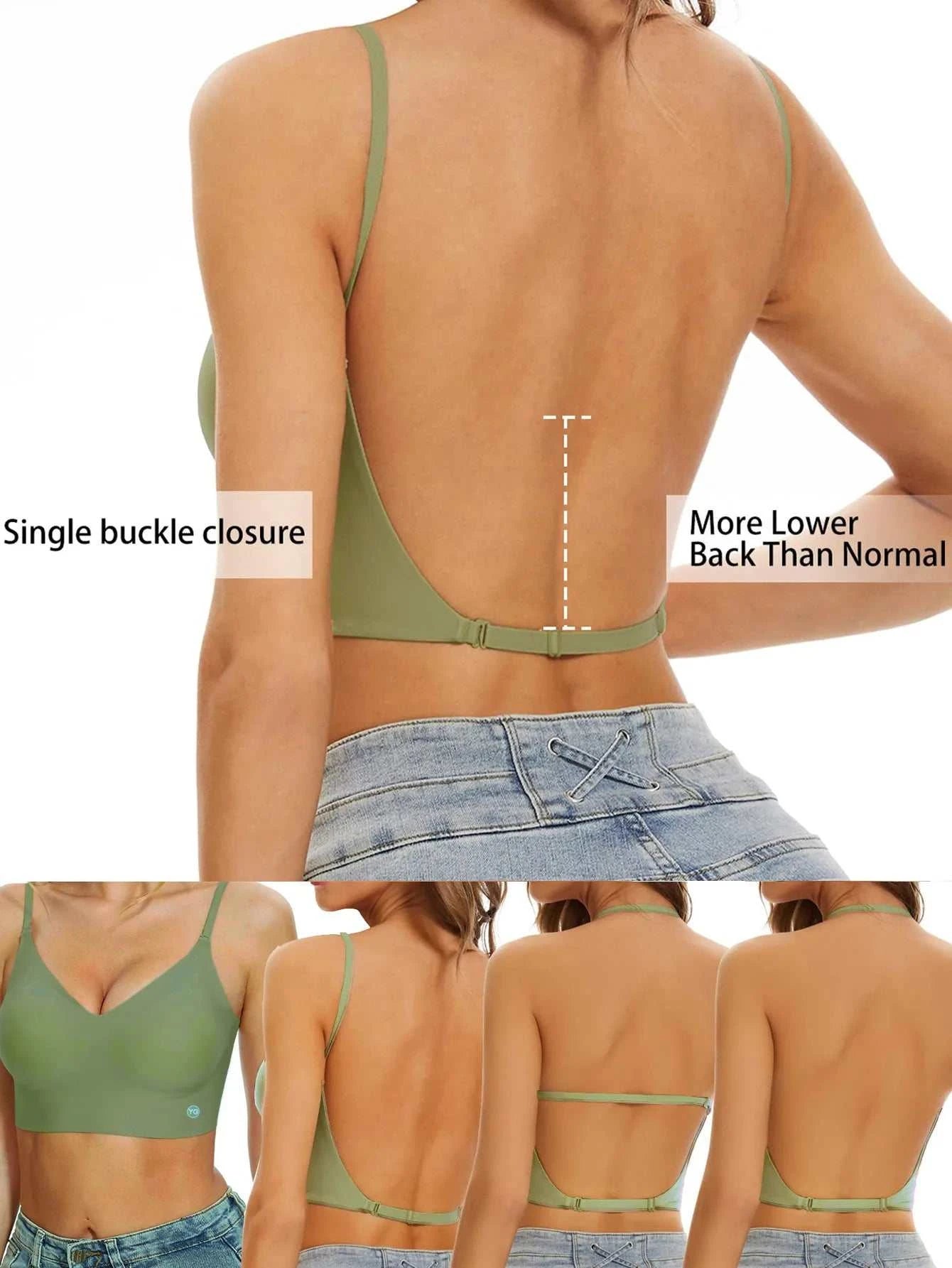 Women Invisible Bra Deep U Plunge Bras Backless Top for Dresses Sexy Lingerie with Transparent Strap Push Up Strapless Underwea