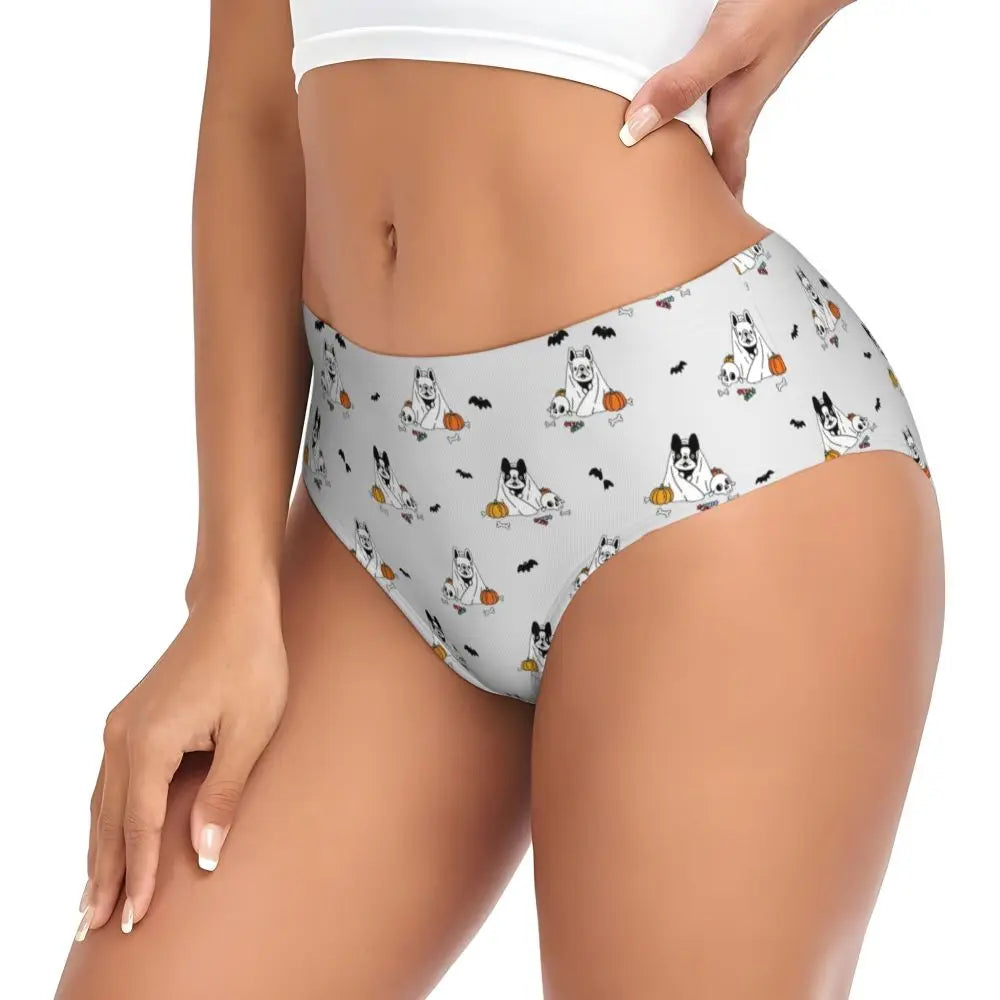 Custom Womens French Bulldog Christmas Santa Claus Brief Panties Female Stretch Underwear Underpants