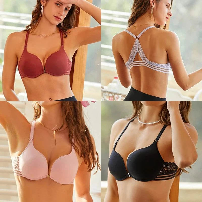 3Pcs Front buckle Sexy Bra Beautiful Back Gathered Lingerie Lace Bra Small Chest Adjustable Bra Women's Upper Support Lingerie