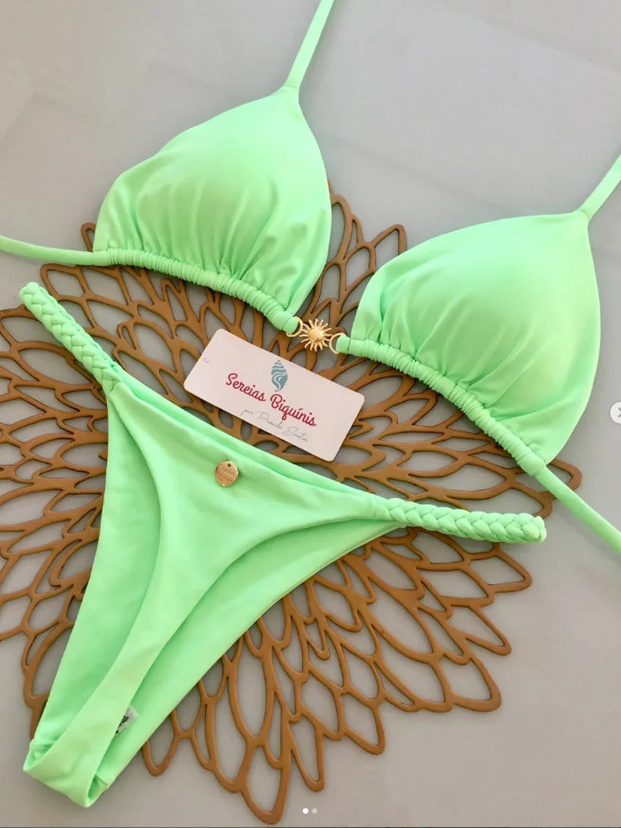 Micro Bikinis 2025 Women Swimsuit New Sexy Swimwear Halter Bikini Set Brazilian Biquini Female Thong Beachwear Party Wear