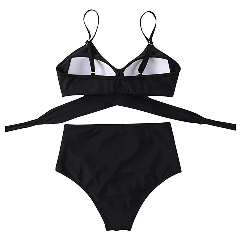Hot 12 Colors Women Slim Bikini Sets High Waisted Sexy Swimwear 2 Pieces 2025 Solid/Floral Ruched Brazilian Swimsuit Cross Front