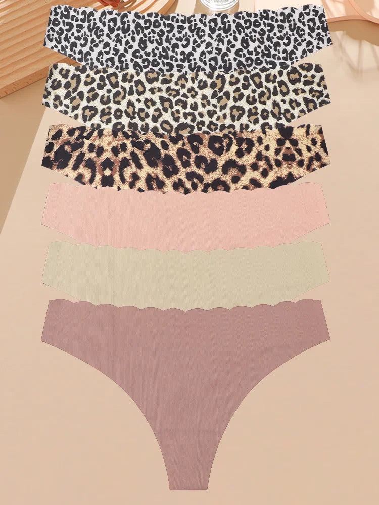 6PCS Seamless Hollow Heart Thong Set – Soft Breathable Hip-Covering Panties for Women