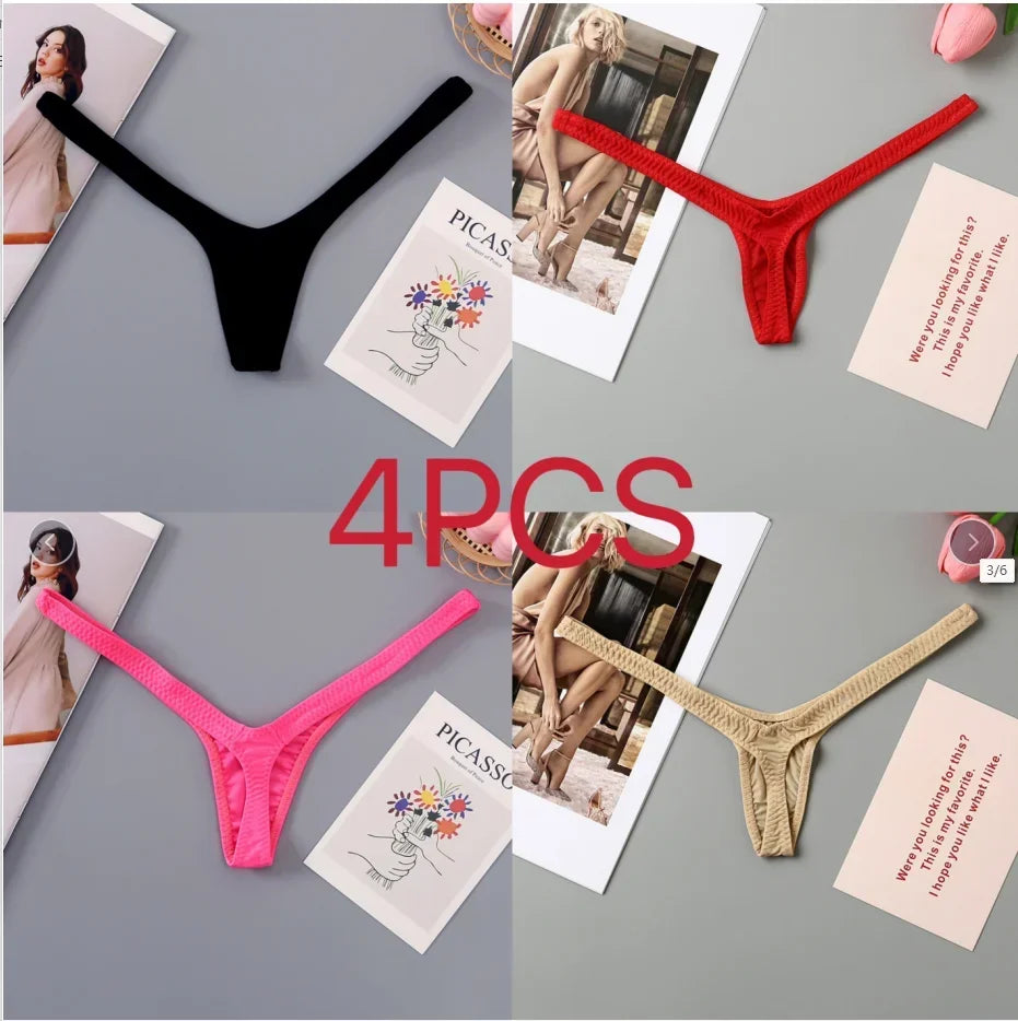 2/4pcs New Deep V Thong Women's Breathable  Line Sexy Hot Waist Mini Panties Bikini Bottom Thongs Female Panty Women Underwear