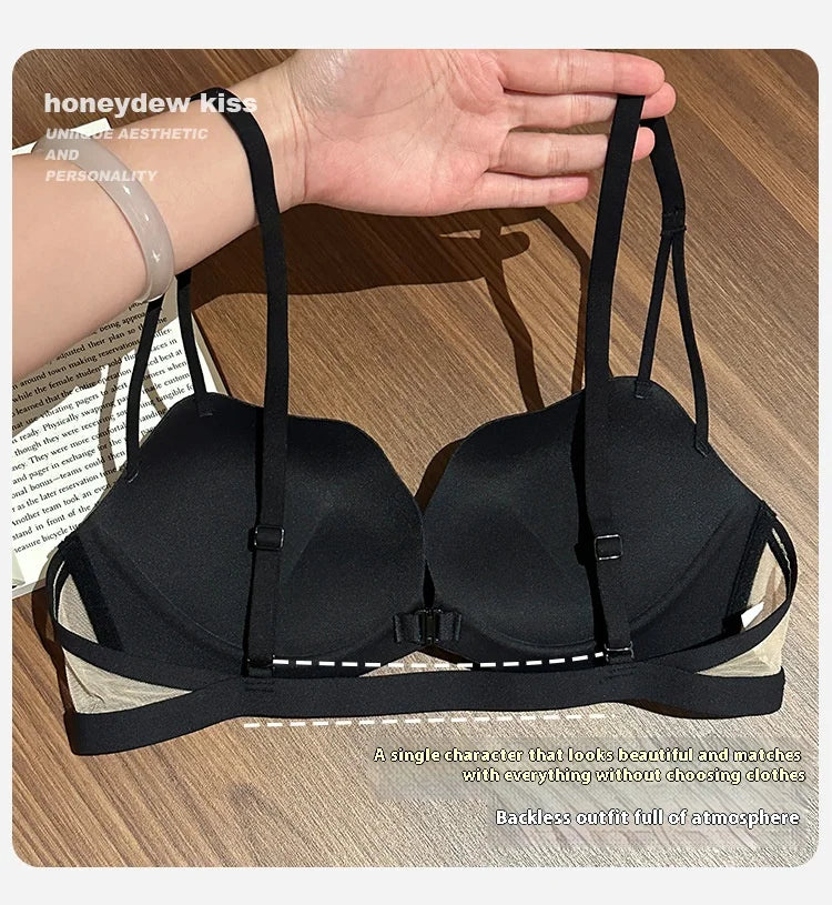 New Front Buckle Beautiful Back Underwear Women's Small Breasts Gathered Integrated Non-wired Breathable Non-marking Bra