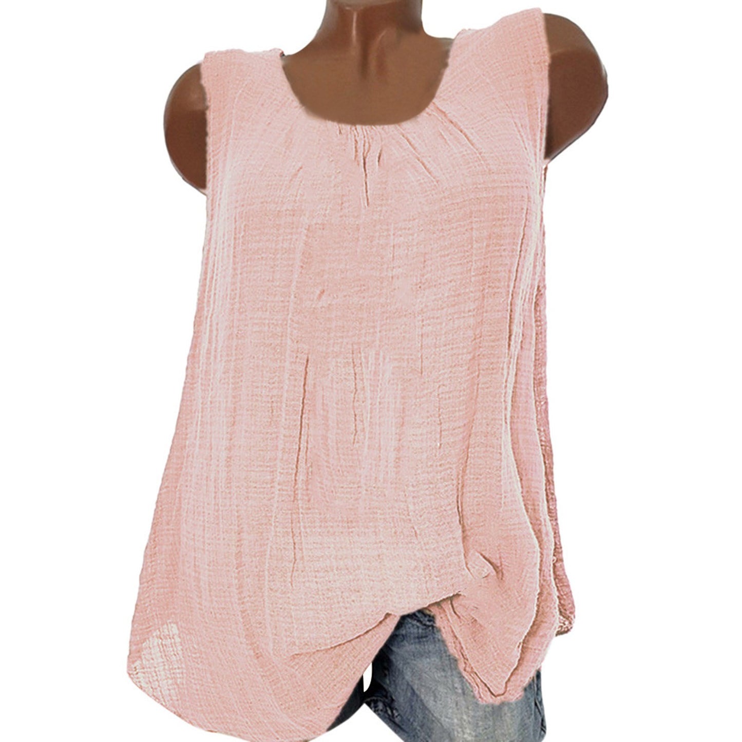 Plus Size Cotton Linen Sleeveless Baggy Tank Top – Casual U-Neck Summer Vest Blouse for Women