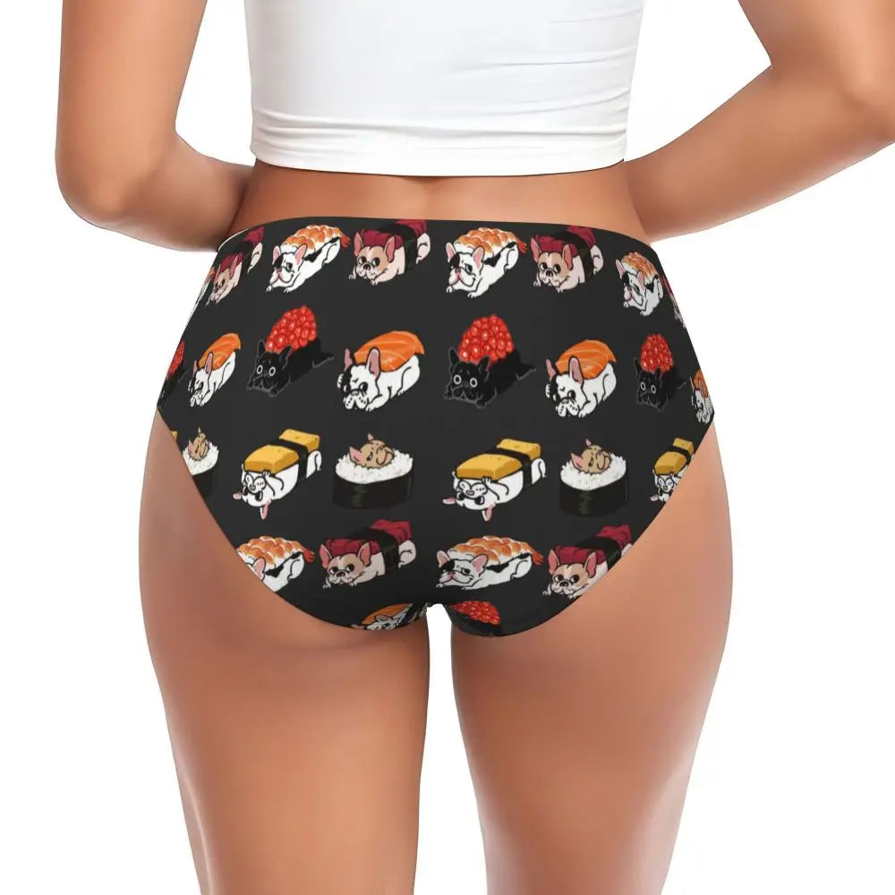 Custom Womens French Bulldog Christmas Santa Claus Brief Panties Female Stretch Underwear Underpants