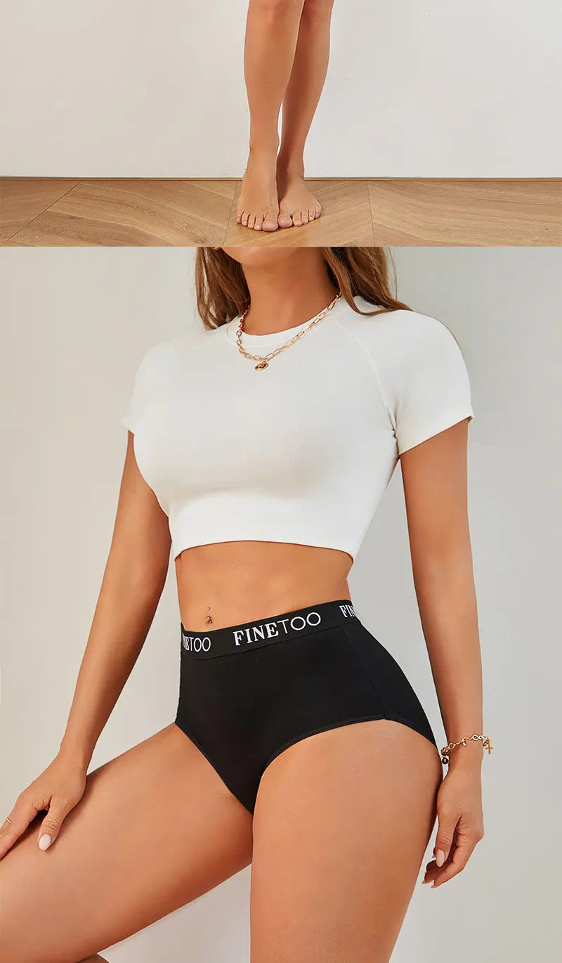 5Pcs/Set Women's Cotton High Waist Briefs Seamless Plus Size Panties Breathable Stretch Underwears Female Soft Lingerie Finetoo