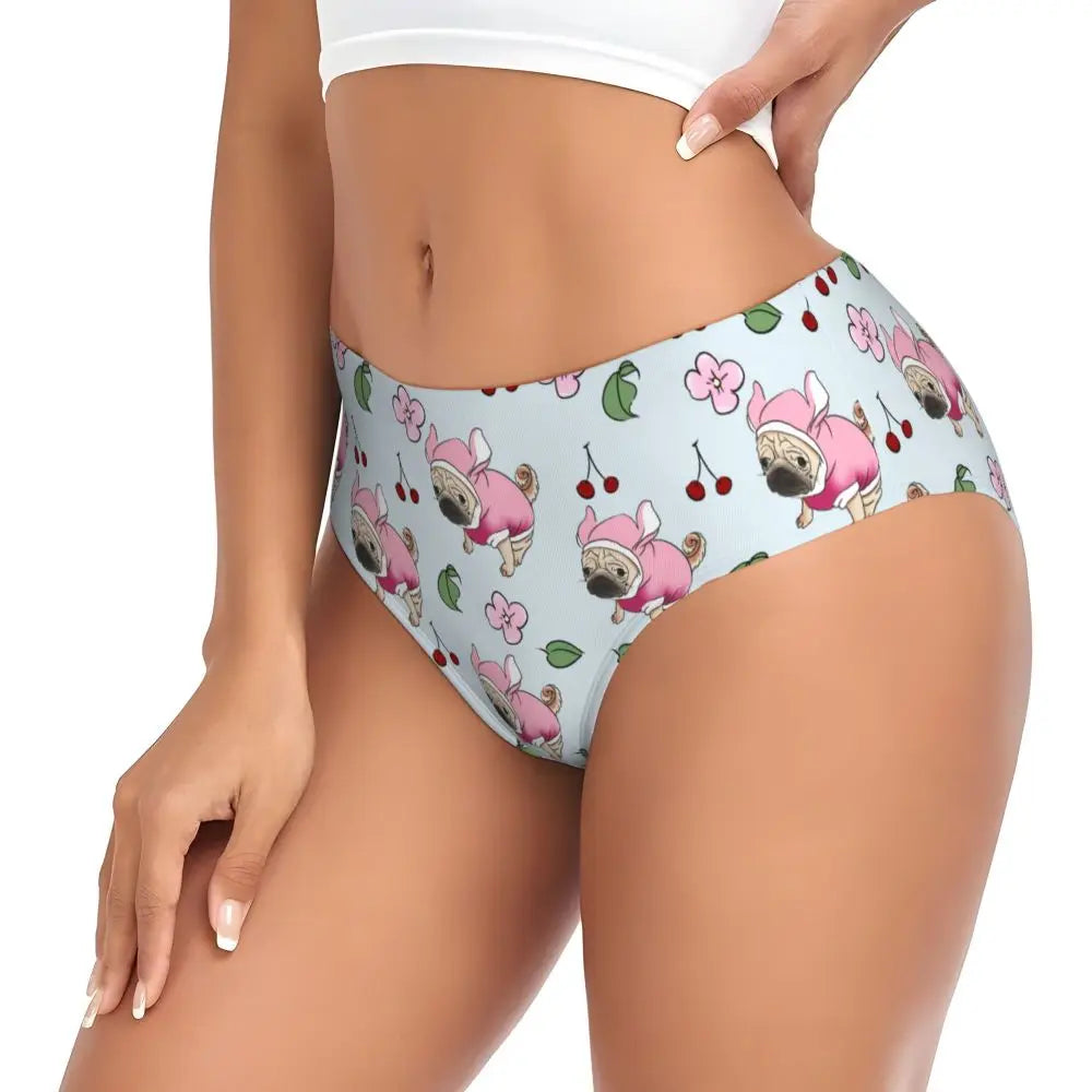Custom Womens French Bulldog Christmas Santa Claus Brief Panties Female Stretch Underwear Underpants