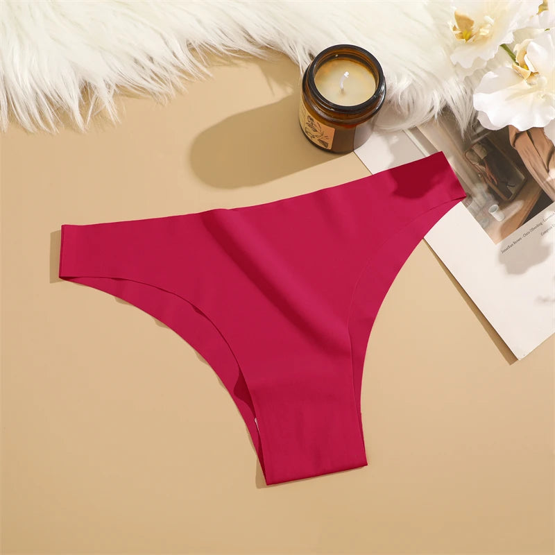 FINETOO 3Pcs Ultra-thin Seamless Silk Underwear Women's Panties Sexy Low-Waist Stretch Bikini Solid Color Briefs Lingerie XS-XXL