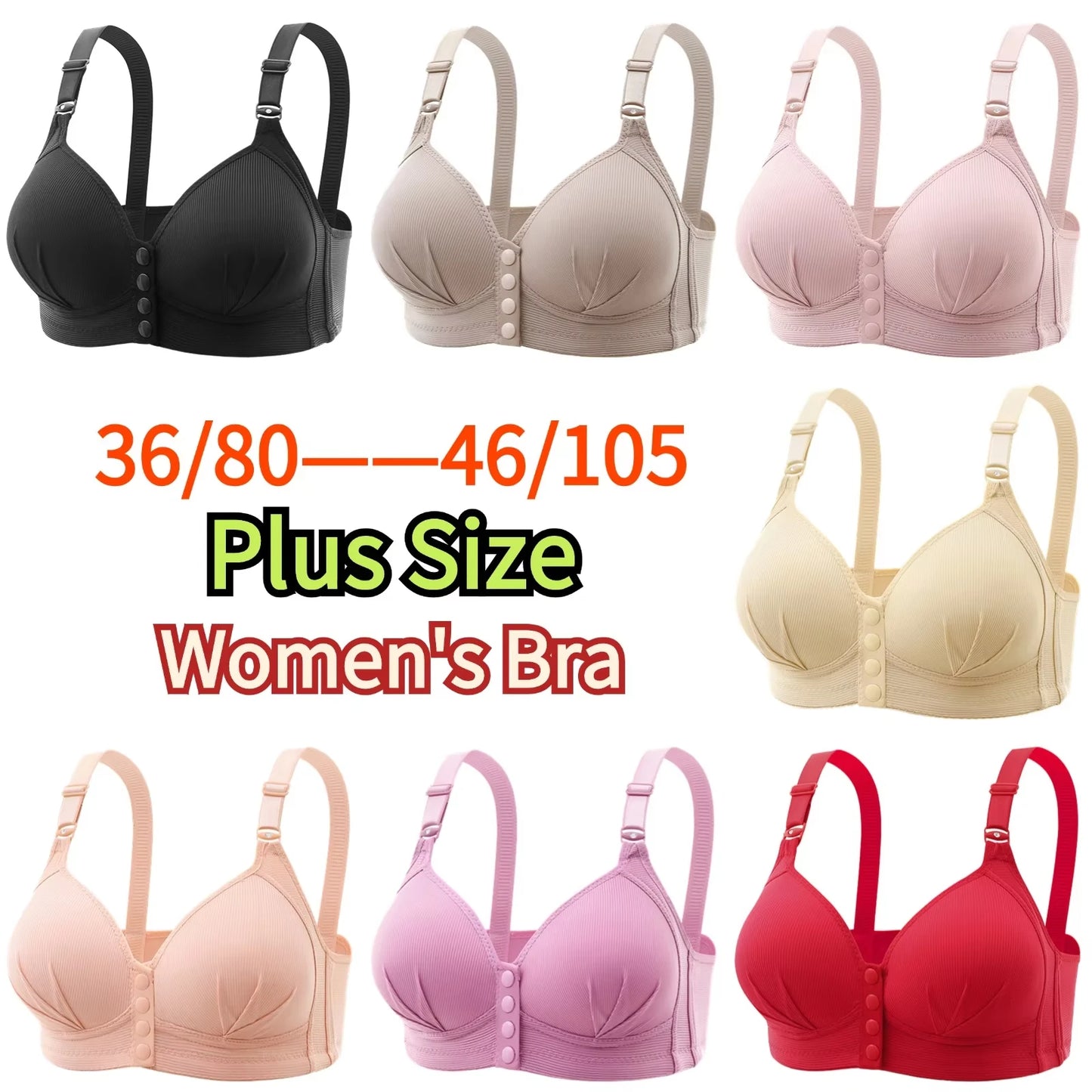Plus-Size Front-Closure Push-Up Bra for Mature Women – Adjustable Thin Cups, Breathable Comfort Underwear