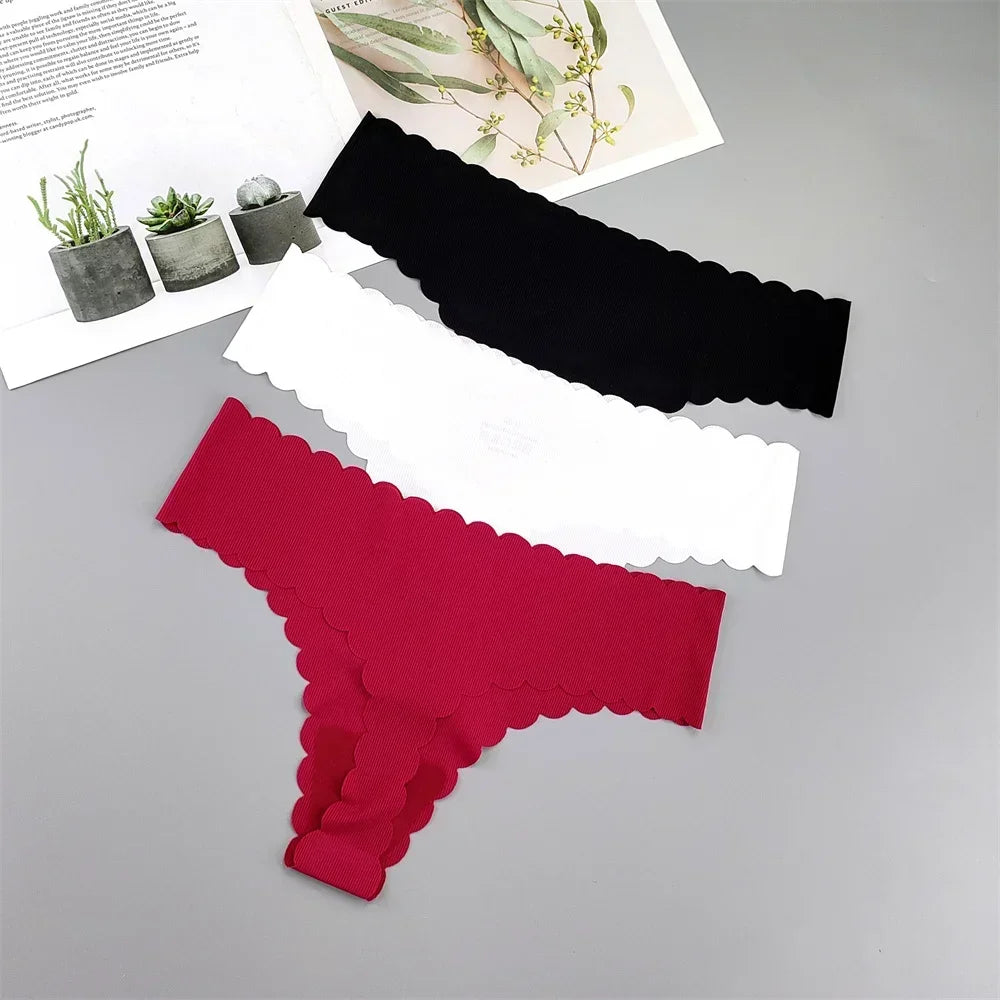 3 Pieces Seamless Thong Panties Pack Women Invisible Thread Ice Silk Sexy G-string Underwear Bikini Brief Plus Size