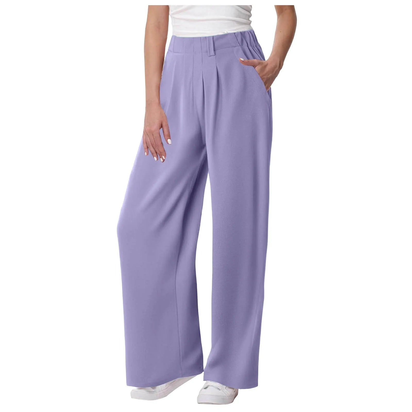 Womens Solid Color Straight Tube Loose Stretch Yoga Pants with Pockets Streetwear Waffle Palazzo Pants Women Joggers Baggy Pants