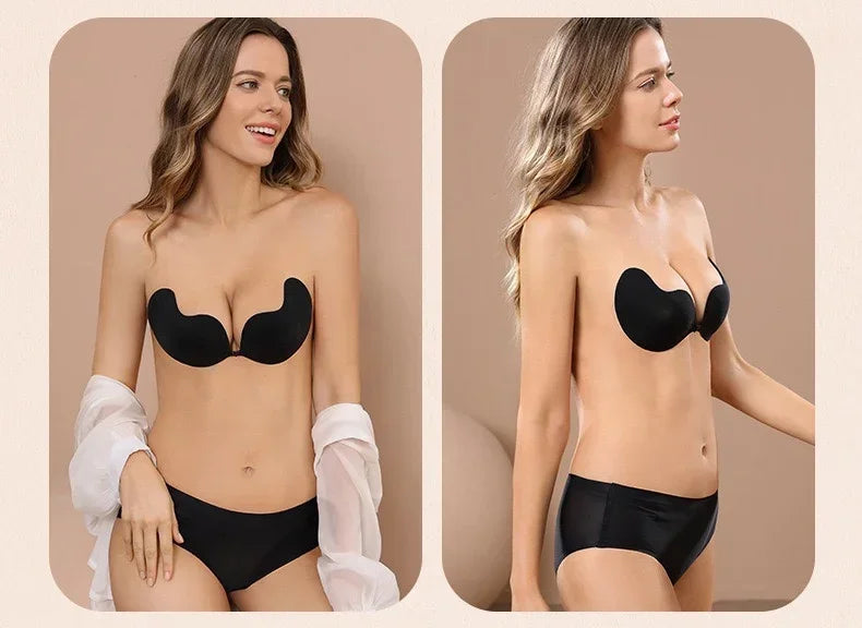 Invisible Push Up Bra for Women Backless Strapless Bra Seamless Front Closure Bralette Underwear Silicone Self-Adhesive Bra Pads