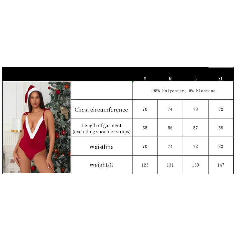 Women's Sexy Christmas Erotic Lingerie Set Furry Erotic Lingerie Set Bodysuit  Hat Sexy Underpants Velvet One-piece Bra Set