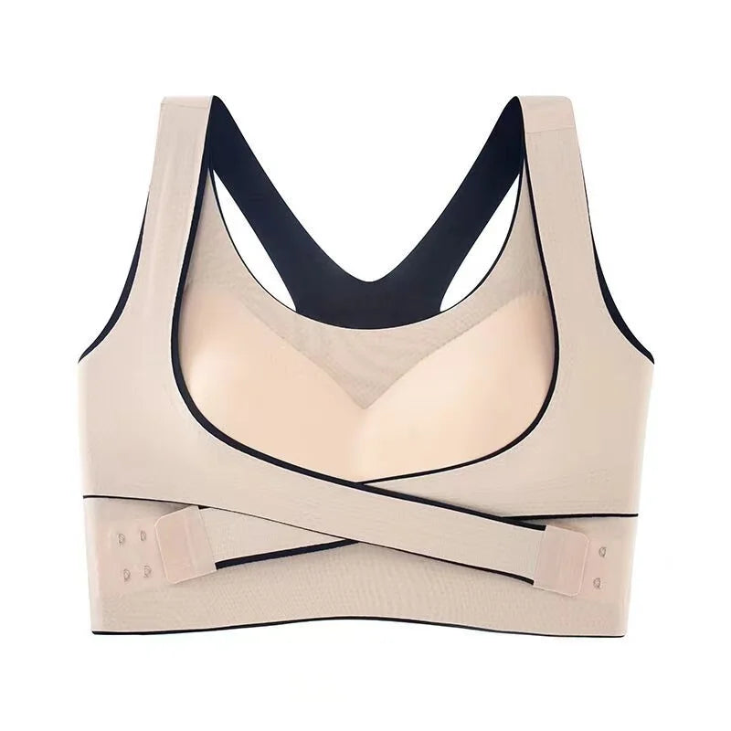 Plus-Size Front-Closure Seamless Wireless Sports Bra – Adjustable Thin Cup with Gathered Beautiful Back Support